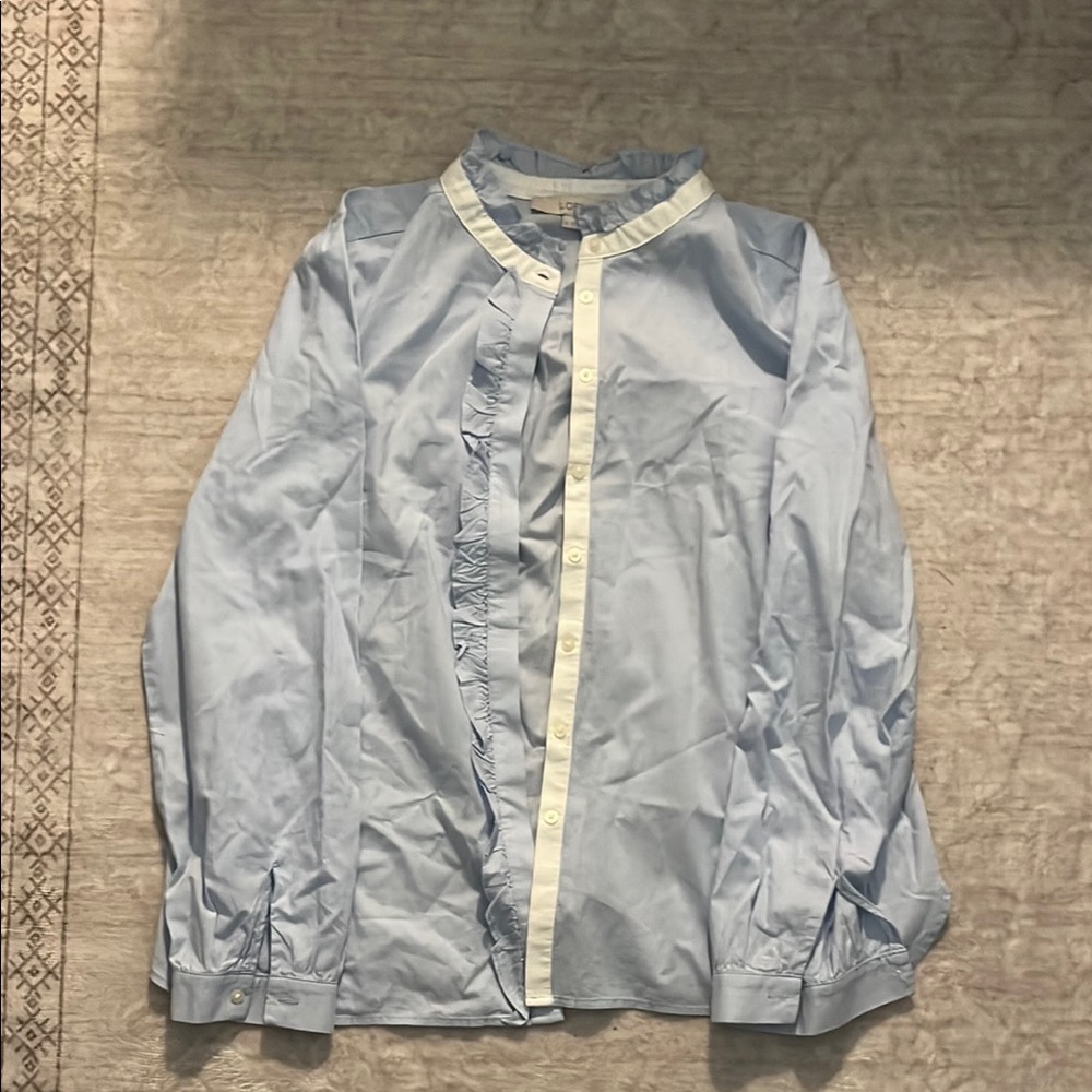 LOFT Blue and Cream Lightweight Shirt Jacket